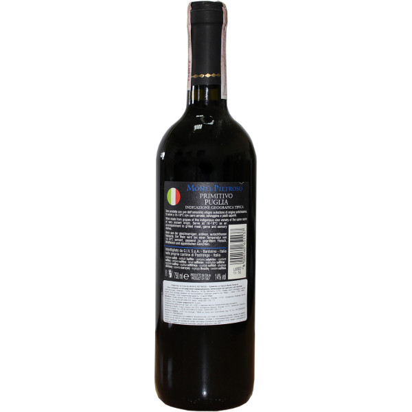Вино Monte Pietroso Primitivo Puglia красное сухое 0.75 л 14%, 8000160651137, Gruppo Italiano Vini S.p.A.