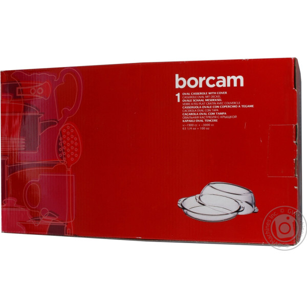 Кастрюля овальная (утятница) Borcam 59052 с крышкой, стекло, 2,5+1,7л