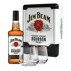 Віскі Jim Beam White 4 роки витримки 0.7 л 40% + 2 келихи в залізній коробці