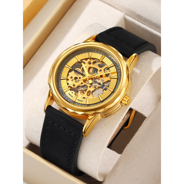 Skmei MO35LGDBK Gold-Black Leather