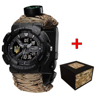 Годинник наручний Awarder 005P Тризуб золото Чорний Паракордовий ремінець Desert Camo + Коробка