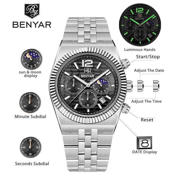 Часы Benyar BY-5225 Silver-Black