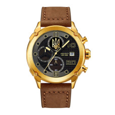 Годинник наручний Awarder 016 Gold-Black-Brown Тризуб золото
