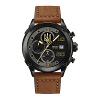 Годинник наручний Awarder 016 Black-Brown Тризуб золото