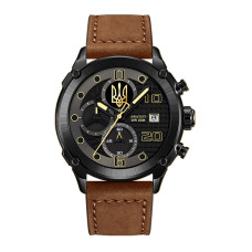 Годинник наручний Awarder 016 Black-Brown Тризуб золото