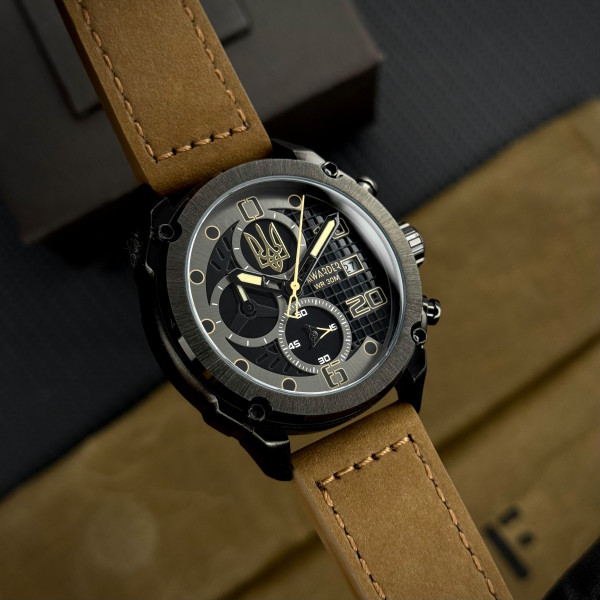 Годинник наручний Awarder 016 Тризуб золото  Black-Brown