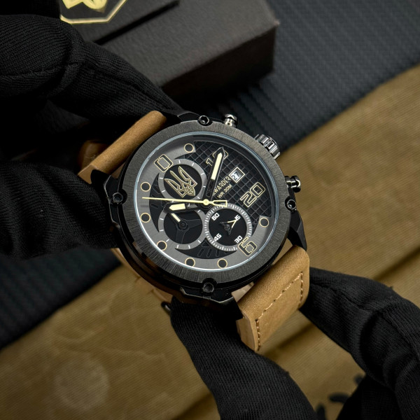 Годинник наручний Awarder 016 Тризуб золото  Black-Brown