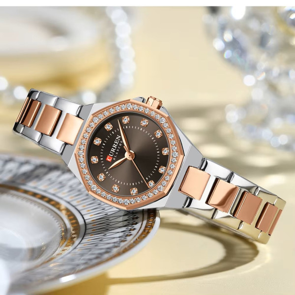 Curren 9100 Silver-Rose Gold-Brown