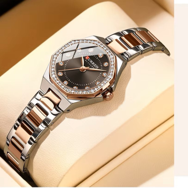 Curren 9100 Silver-Rose Gold-Brown