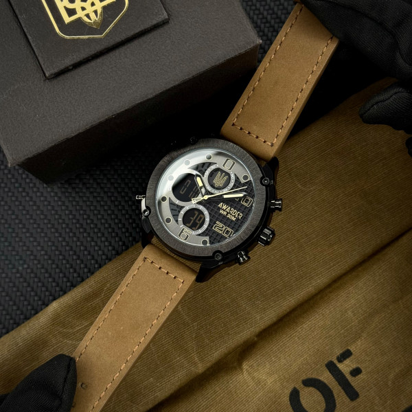 Годинник наручний Awarder 017 Тризуб золото  Black-Brown