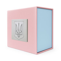 Подарункова картонна коробочка для годинника рожево-блакитна тризуб срібло