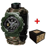 Годинник наручний Awarder 005P Тризуб золото Army Green Паракордовий ремінець Camo Green + Коробка.