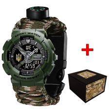 Годинник наручний Awarder 005P Тризуб золото Army Green Паракордовий ремінець Camo Green + Коробка.