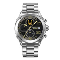 Годинник наручний Awarder 016 Тризуб золото Silver-Black Steel