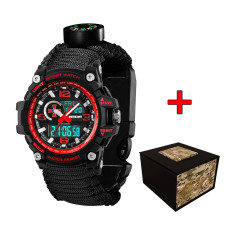Годинник наручний Patriot 012BKRDSU ЗСУ Чорні з червоним Паракордовий ремінець Black + Коробка