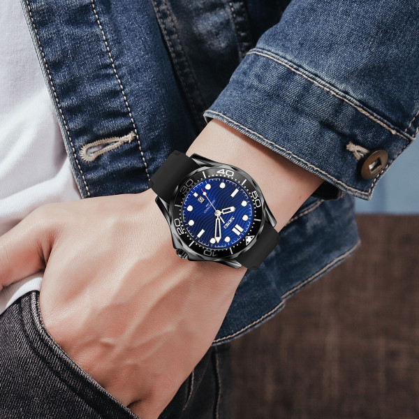 Skmei 9276PBKBU Black-Blue Silicone Strap