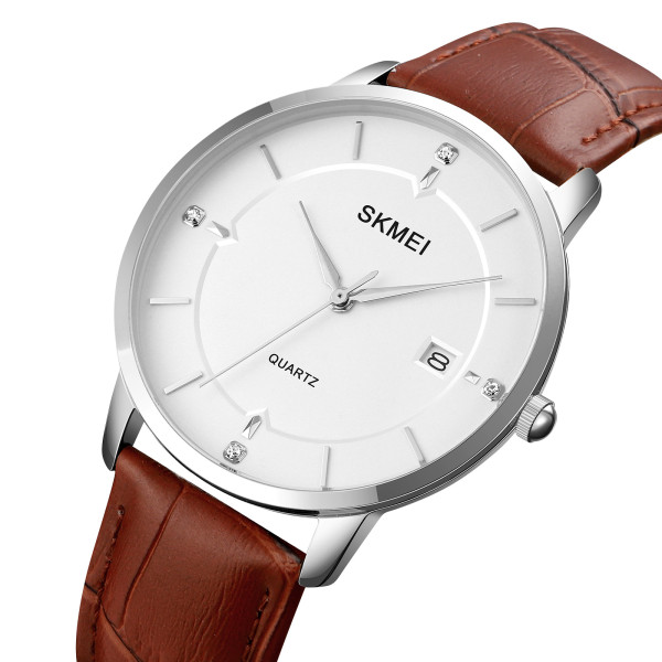 Skmei 1801LSIBN Silver-White Brown Leather