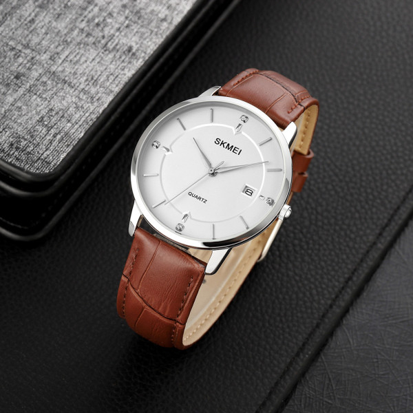 Skmei 1801LSIBN Silver-White Brown Leather