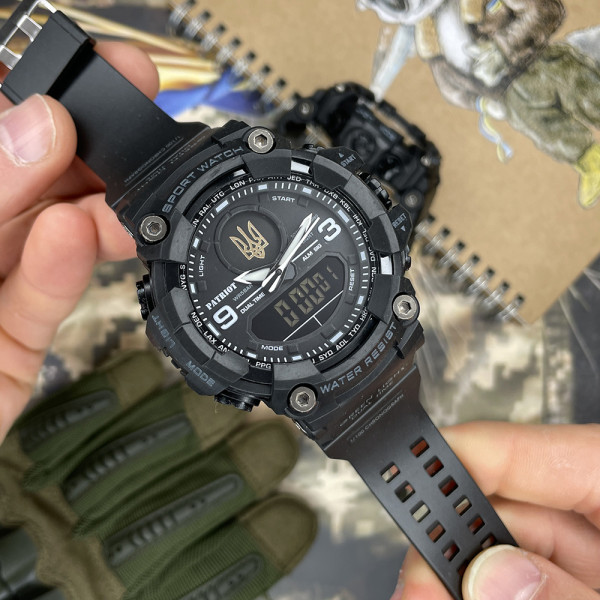 Годинник наручний Patriot 001BKUAGD Тризуб золото Чорні + Коробка.