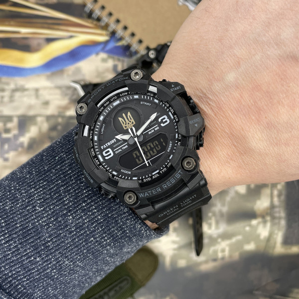 Годинник наручний Patriot 001BKUAGD Тризуб золото Чорні + Коробка.