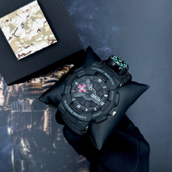 Годинник наручний Patriot 005BKSU ЗСУ Чорні Паракордовий ремінець Black + Коробка.