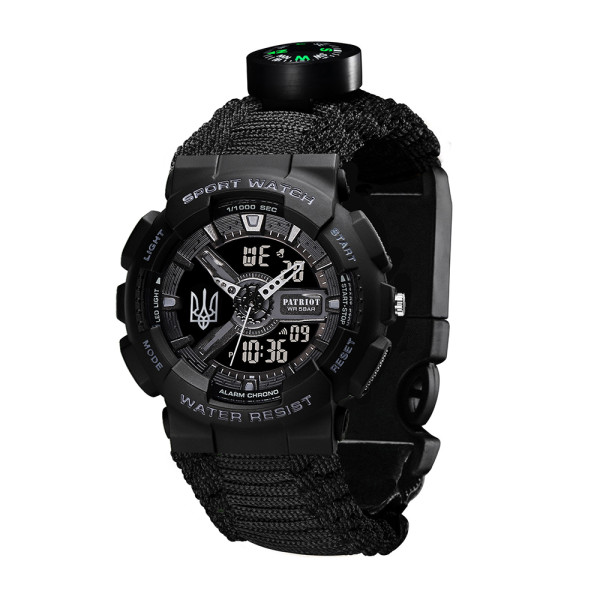 Годинник наручний Patriot 005 Тризуб срібло Black Паракордовий ремінець Black+ Коробка