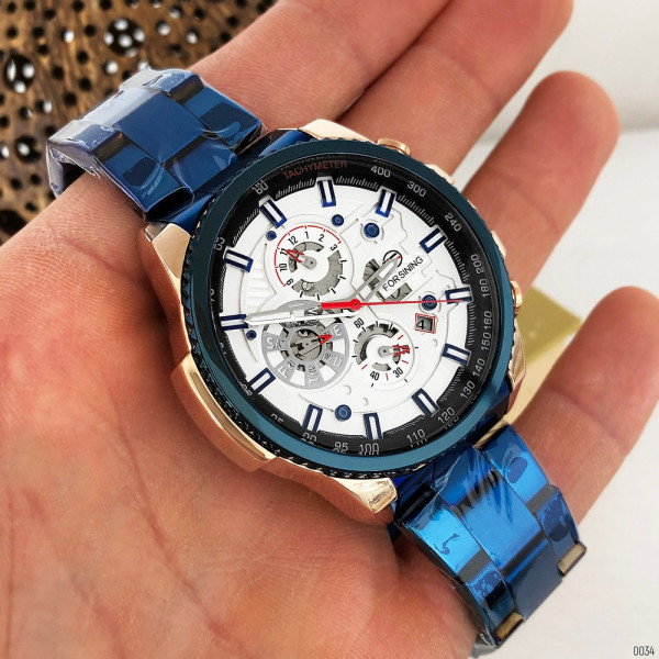 Наручний годинник Forsining 1137 Blue-Cuprum-White