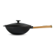 Сковорода чугунная Brizoll WOK 2.8 л 260х80 мм с деревянной ручкой и чугунной крышкой