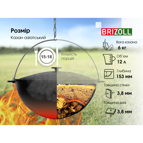 Казан чавунний азіатський Brizoll 12 л з кришкою