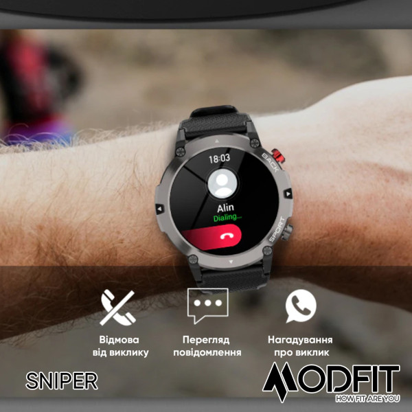 Розумний годинник Modfit Sniper Black-Silver 36 мм