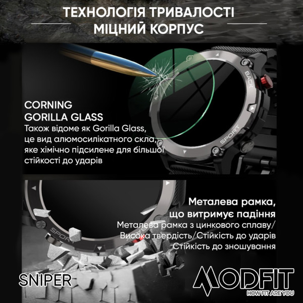 Розумний годинник Modfit Sniper Black-Silver 36 мм