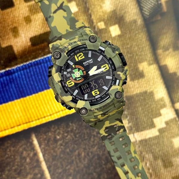 Годинник наручний Patriot 002CMGRDPS ДПС Зелений камуфляж + Коробка.