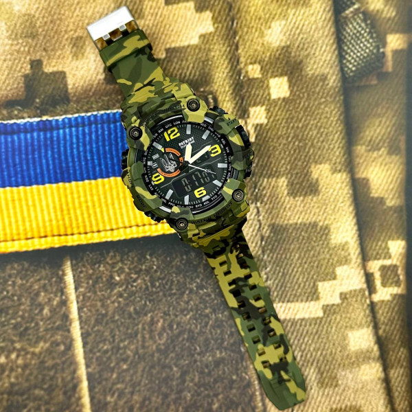 Годинник наручний Patriot 002CMGRUASI Тризуб срібло Зелений камуфляж + Коробка.