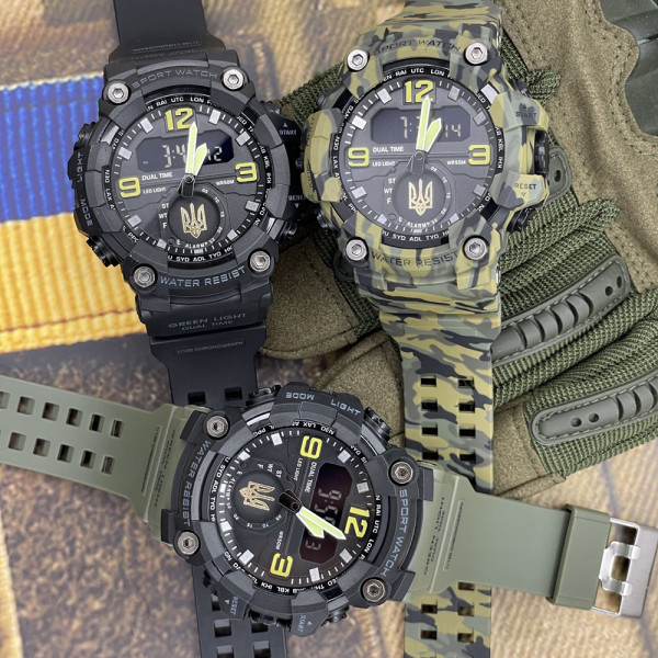 Годинник наручний Patriot 003BKUAGD Тризуб золото Чорні + Коробка.