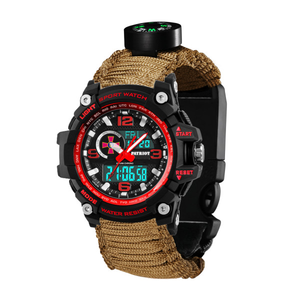Годинник наручний Patriot 012BKRDSU ЗСУ Чорні з червоним Паракордовий ремінець Khaki + Коробка