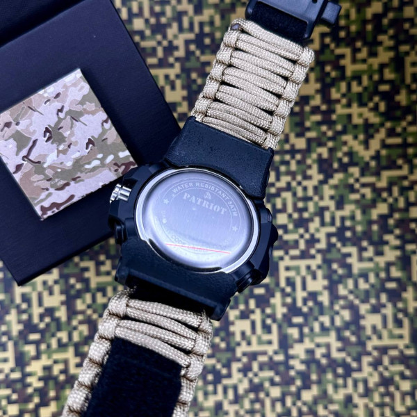 Годинник наручний Patriot 012BKRDSU ЗСУ Чорні з червоним Паракордовий ремінець Khaki + Коробка