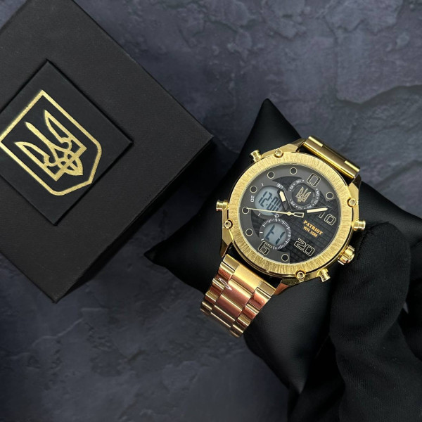 Годинник наручний Patriot 017 Тризуб Золото Gold-Black-White Steel