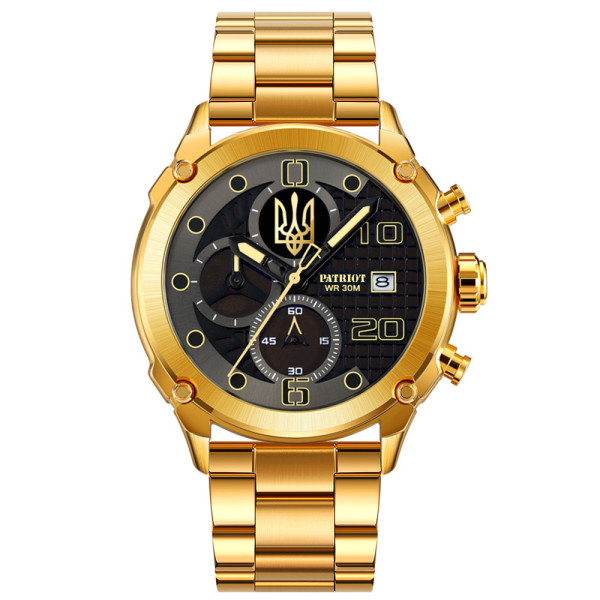 Годинник наручний Patriot 016 Тризуб золото Gold-Black Steel