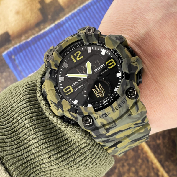 Годинник наручний Patriot 004CMGRUAGD Тризуб золото Зелений камуфляж + Коробка.