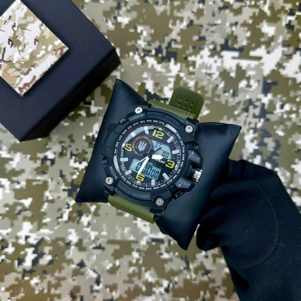 Годинник наручний Patriot 012AGUASI Тризуб срібло Чорні з зеленим  + Коробка.