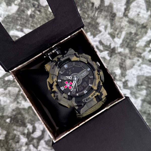 Годинник наручний Patriot 005CMGRSU ЗСУ Зелений камуфляж Паракордовий ремінець Army Green + Коробка.