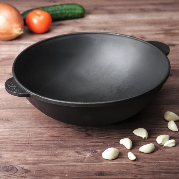 Чугунная сковорода Brizoll WOK 280х96 мм 3.7 л с чугунной крышкой