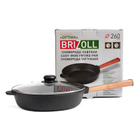 Сковорода чугунная Brizoll Optima 260х60 мм с крышкой 