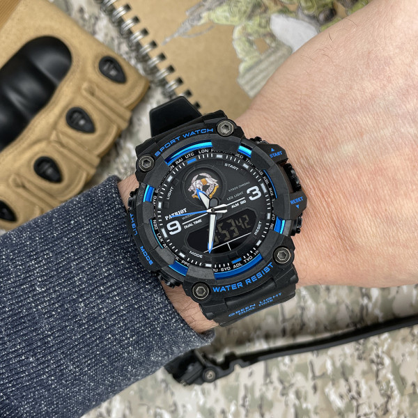 Годинник наручний Patriot 001BUTRO ТРО Чорні з синім + Коробка
