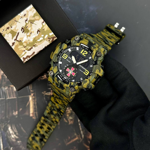Годинник наручний Patriot 003CMGRSU ЗСУ Зелений камуфляж + Коробка.