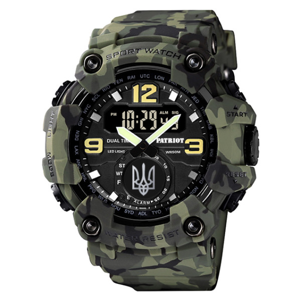 Годинник наручний Patriot 004CMGRUASI Тризуб срібло Зелений камуфляж + Коробка.