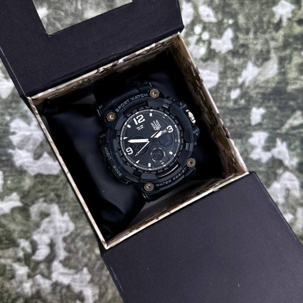 Годинник наручний Patriot 006BKUASI Тризуб срібло Чорні + Коробка.