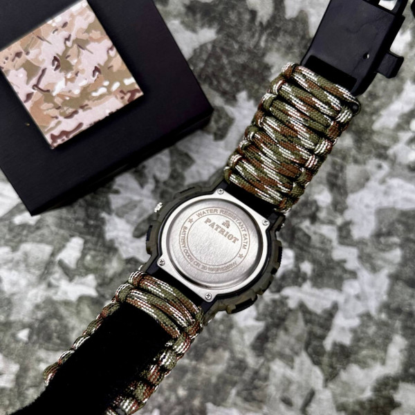 Годинник наручний Patriot 005CMGRSU ЗСУ Зелений камуфляж Паракордовий ремінець Camo Green + Коробка.
