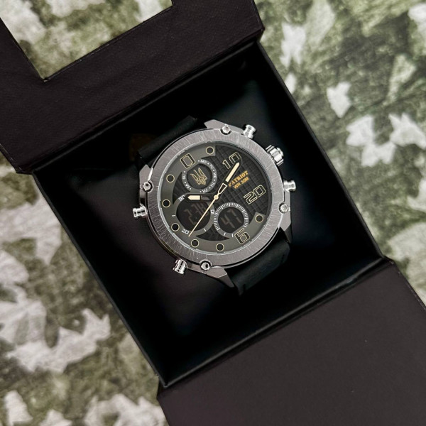 Годинник наручний Patriot 017SIBK Тризуб золото Silver-Black