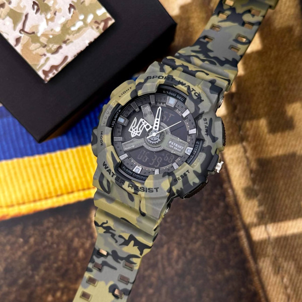 Годинник наручний Patriot 005 Тризуб срібло Camo Green + Коробка.